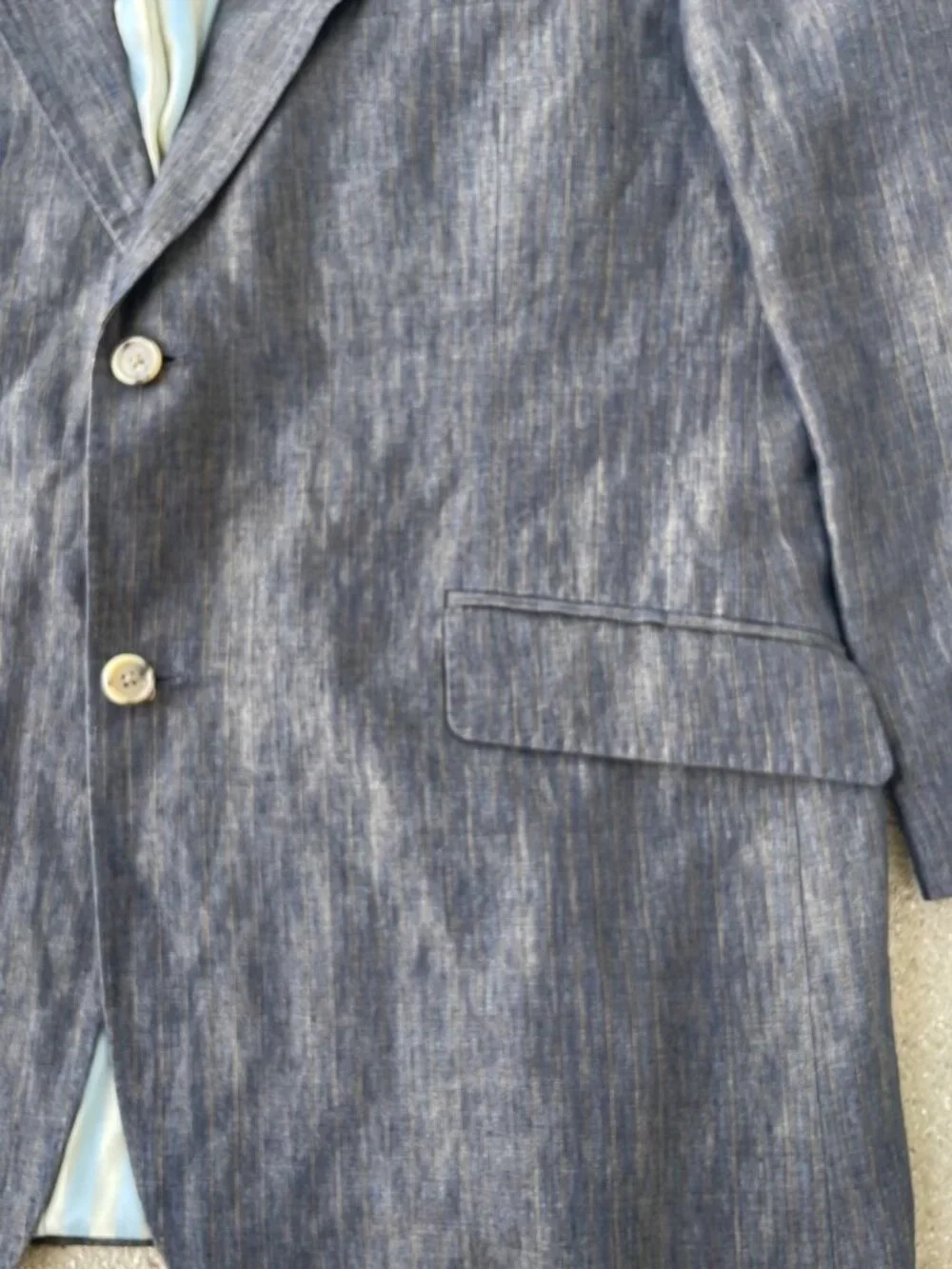 Kroon Sports Coat Blazer 100% Linen Navy Gold Striped Lining Mens 44R Summer